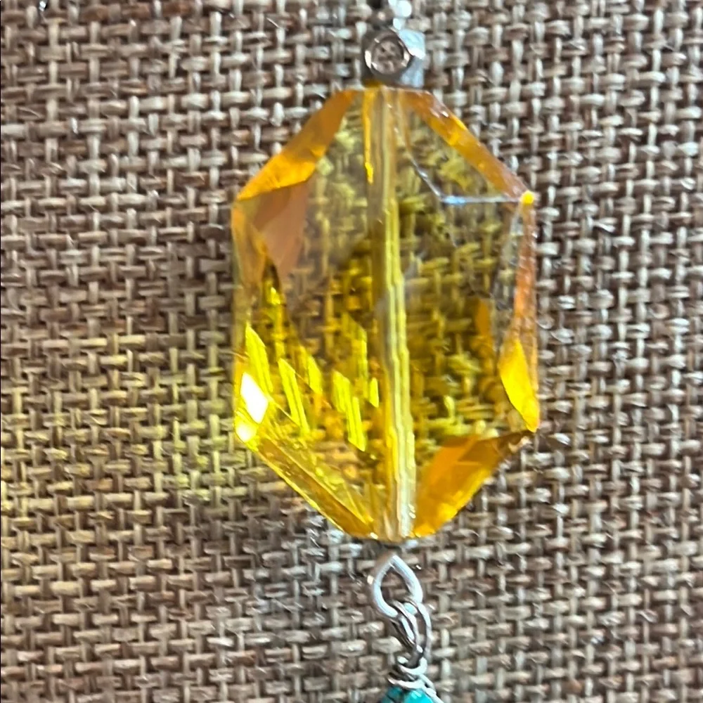 Unique Silver Necklace with Yellow and Turquoise Accents - Picture 2 of 10